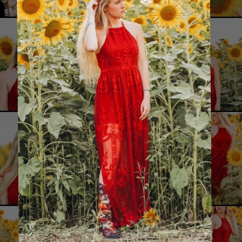 Red Lace Maxi Dress